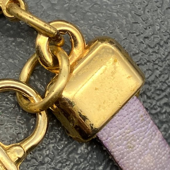 Lock Charm Bracelet As Is Cross Gold Chunky Chain Purple Leather Strap Retro - Picture 8 of 8